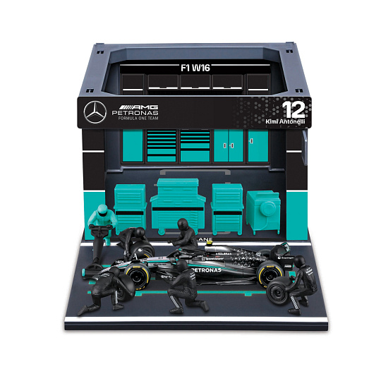 Bburago - Formula Racing F1 Pit Pass set - Mercedes-AMG Petronas W16 (2025) #12 Kimi Antonelli, 1:43 Bburago - Formula Racing F1 Pit Pass set - Mercedes-AMG Petronas W16 (2025) #12 Kimi Antonelli, 1:43