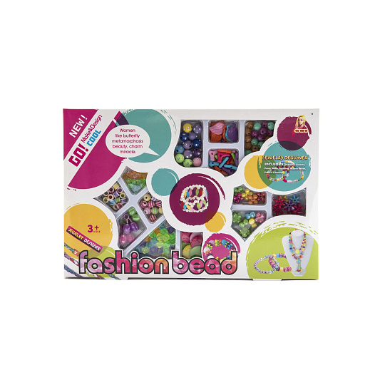 Korálky plastové barevné se šňůrkou v krabici 26x17x2cm