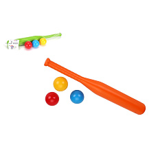 Teddies Baseballová pálka 50cm + míčky 3ks  plast 2 barvy v síťce