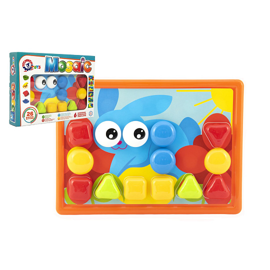 Mozaika klobouček 4cm pro nejmenší hladký 26ks + předlohy 6ks v krabici 29x20x5cm 24m+ Mozaika klobouček 4cm pro nejmenší hladký 26ks + předlohy 6ks v krabici 29x20x5cm 24m+