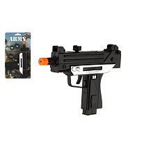 Pistole samopal plast  ARMY 17,5cm na baterie se zvukem se světlem černá na kartě