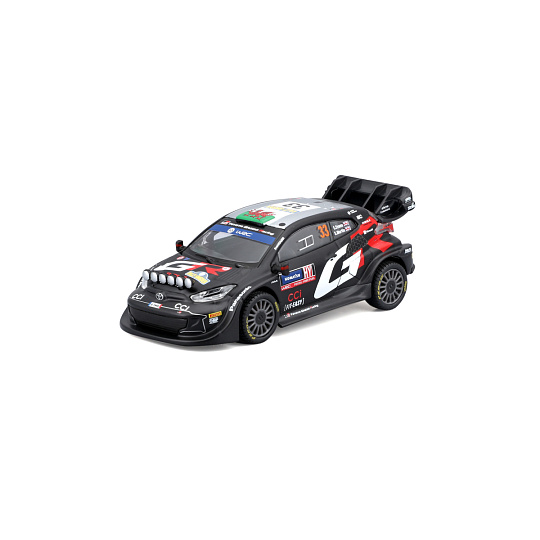 Bburago - RACE, Toyota GR Yaris Rally1 Hybrid v dekorativním boxu, Evans #33, černá, 1:43