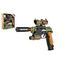 Teddies Pistole s doplňky plast na baterie se zvukem se světlem v krabici 25x23x5cm