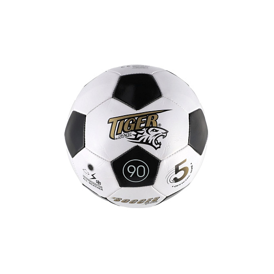 Míč fotbalový šitý nafouknutý kůže 23cm vel. 5 černo-bílý v sáčku
