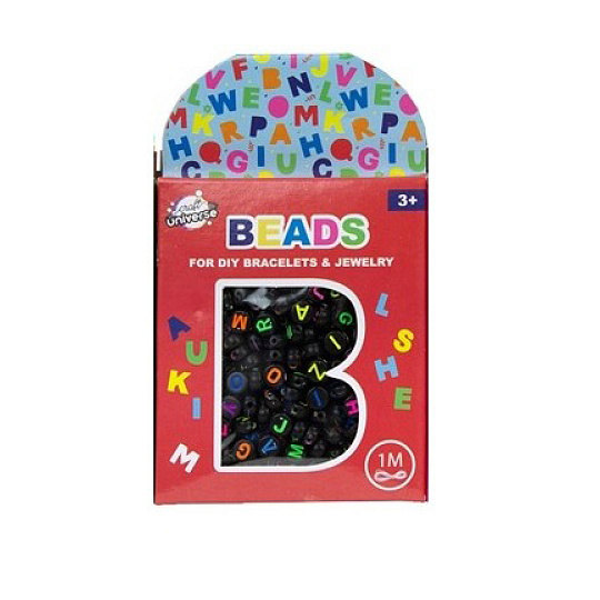 Rappa Sada korálků - písmenka černé + 1 metr provázek