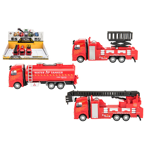 Teddies Auto hasiči kov/plast 21-23cm na zpětné natažení 3 druhy Teddies Auto hasiči kov/plast 21-23cm na zpětné natažení 3 druhy