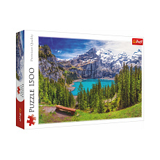 Puzzle Jezero Oeschinen Alpy, Švýcarsko 1500 dílků 85x58cm v krabici 40x26x6cm
