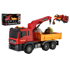 Teddies Auto nákladní městské služby plast 27cm na setrvačník na baterie se světlem se zvukem v krab. 31x19