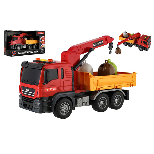 Teddies Auto nákladní městské služby plast 27cm na setrvačník na baterie se světlem se zvukem v krab. 31x19