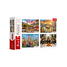 Puzzle 4v1 Malovaná města + Kapybary 4000 dílků 68,3x48cm v krabici 40x27x9cm