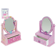 Teddies Zrcadlo šperkovnice zásuvka dřevo 16,2x24,2x8,5cm asst 3 barvy v krabici