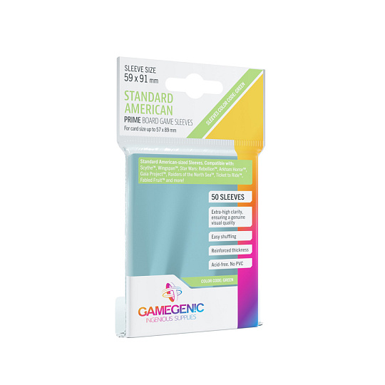 Gamegenic: 59x91 mm Standard American Boardgame Sleeves PRIME (50) Gamegenic: 59x91 mm Standard American Boardgame Sleeves PRIME (50)