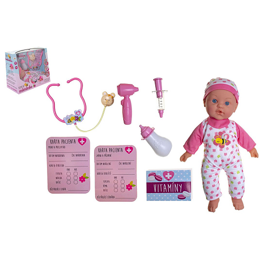 Teddies Miminko nemocné měkké tělo 36cm guma s doplňky na baterie se zvukem se světlem v krabici 37x31x17cm Teddies Miminko nemocné měkké tělo 36cm guma s doplňky na baterie se zvukem se světlem v krabici 37x31x17cm