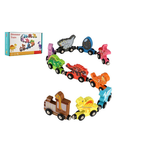 Vlak/Vláček s vagóny dinosaurus na magnety 10ks dřevo v krabičce 20x11cm