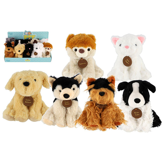 Teddies Pes,kočka plyš 18cm mix druhů 10ks v boxu 0m+ Teddies Pes,kočka plyš 18cm mix druhů 10ks v boxu 0m+