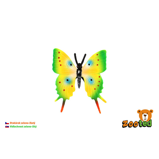 Motýl tropický Papilio/otakárek zeleno-žlutý zooted plast 5,5cm 