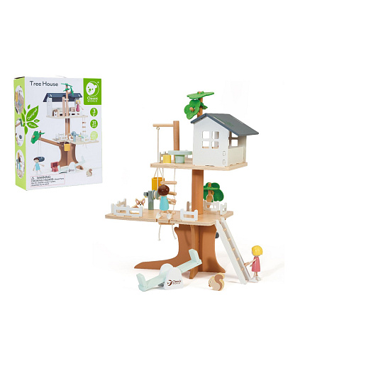 Dům na stromě s doplňky dřevo 31ks v krabici 29x36x11cm