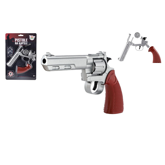 Revolver/Pistole na kapsle 8 ran kov 22cm na kartě
