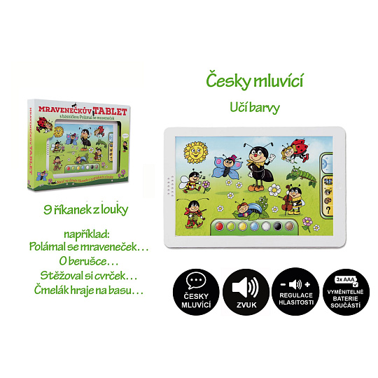 Teddies Mravenečkův tablet plast 30x20x2cm na baterie se zvukem v krabici 38x28x4,5cm