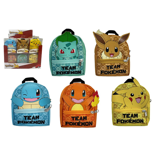 Mini batoh/batůžek Pokémon látka 9x11cm 5 barev v plastové krabičce 24ks v boxu Mini batoh/batůžek Pokémon látka 9x11cm 5 barev v plastové krabičce 24ks v boxu