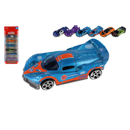 Teddies Auto sportovní 6ks kov/plast 8cm na volný chod v krabičce 10,5x27,5x4cm