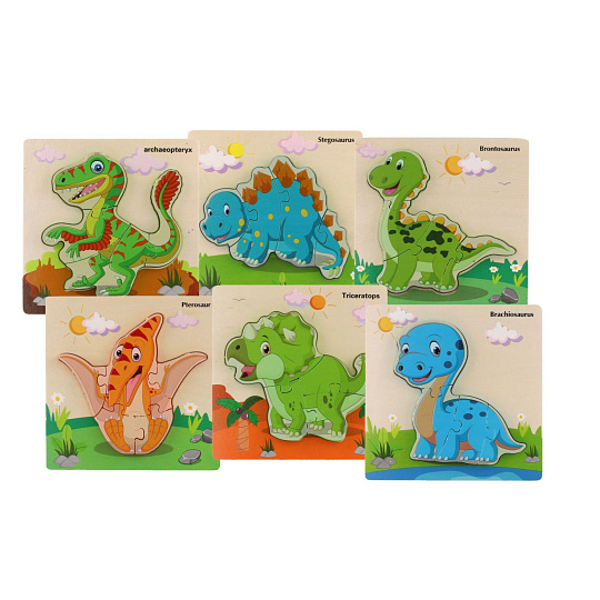 Vkládačka/Puzzle deskové dřevo dinosauři mix druhů v sáčku 16x15cm