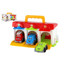 Garáž s autíčky 3ks + doplňky plast v krabici 27x14x15cm 