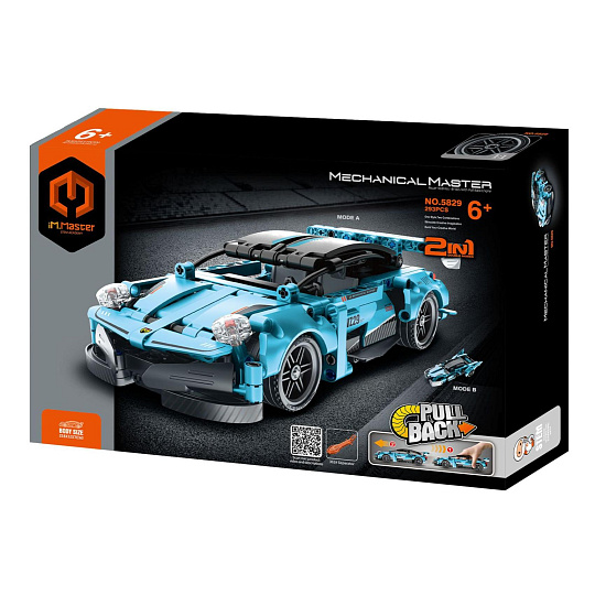 Stavebnice iM.MASTER 2v1 auto na zpětné natažení plast 293 dílků v krabici 29x20x6cm