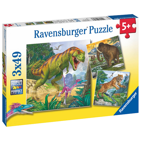 Ravensburger dětské puzzle Dinosauři a čas 3x49 dílků Ravensburger dětské puzzle Dinosauři a čas 3x49 dílků