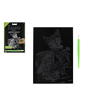 SMT Creatoys Škrabací obrázek stříbrný Kočička a kotě 12,5x18cm na kartě SMT Creatoys Škrabací obrázek stříbrný Kočička a kotě 12,5x18cm na kartě