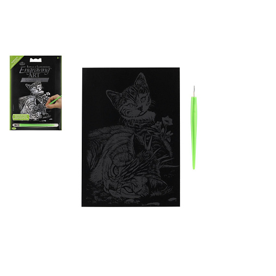 SMT Creatoys Škrabací obrázek stříbrný Kočička a kotě 12,5x18cm na kartě