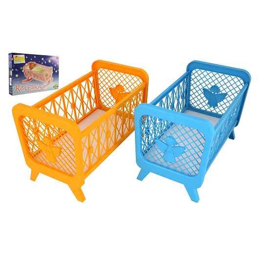 Postýlka pro panenky bez soupravy plast 32x47x26cm mix barev v krabici 48x33x8cm