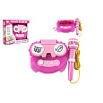 Teddies Mikrofon karaoke růžový plast na baterie se světlem v krabici 24x21x5,5cm