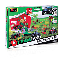Bburago - FARMLAND, Set Stáj s koňmi a traktorem, assort