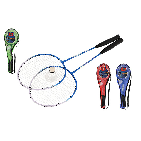 Teddies Sada badminton pálky 2ks + míček 1ks 64cm kov/plast 4 barvy v pouzdře Teddies Sada badminton pálky 2ks + míček 1ks 64cm kov/plast 4 barvy v pouzdře