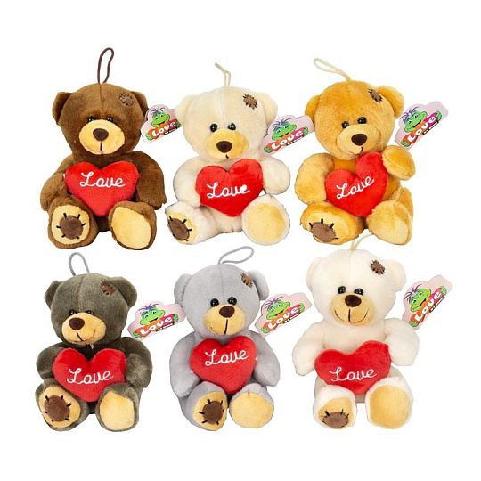 Teddies Medvěd/Medvídek sedící se srdcem plyšové 10x14cm 6 barev