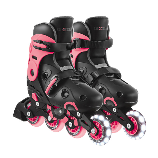GLOBBER Inline brusle GO SKATES se svítícím předním kolečkem vel. 34-37, černo-růžové