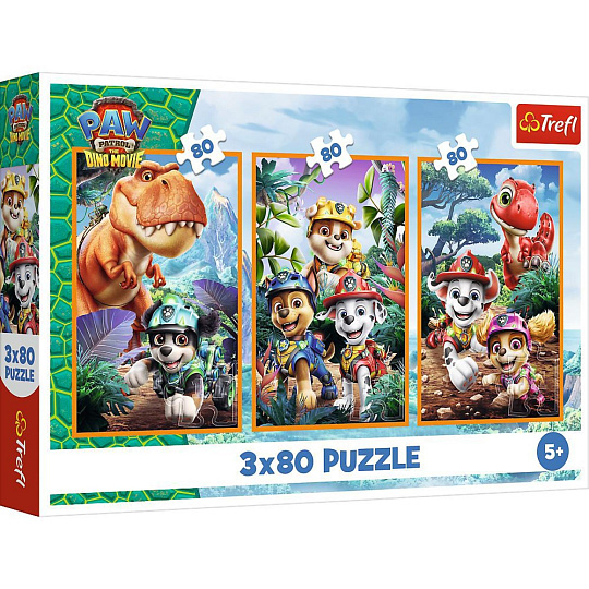 Trefl Puzzle 3v1 Tlapková patrola/Paw Patrol Dino Movie: Dinosauří hrdinové 3x80 dílků v krabici