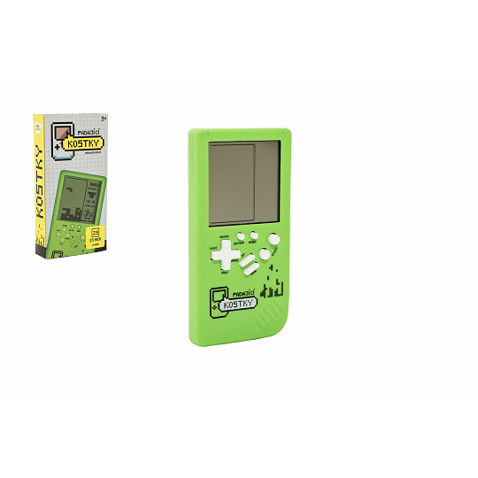 Digitální hra Padající kostky hlavolam plast 7x14cm zelená na baterie se zvukem v krabičce 7,5x14,5