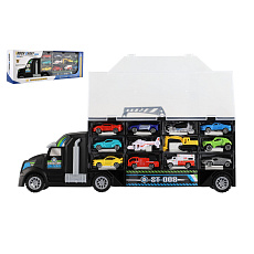 Auto kamion přepravník + dopravní prostředky plast 50cm na volný chod v krabici 51x18x10cm