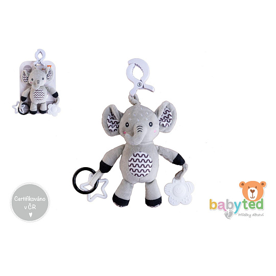 Slon babyted chrastítko plyš 30cm závěs na postýlku/kočárek na kartě v sáčku 0m+