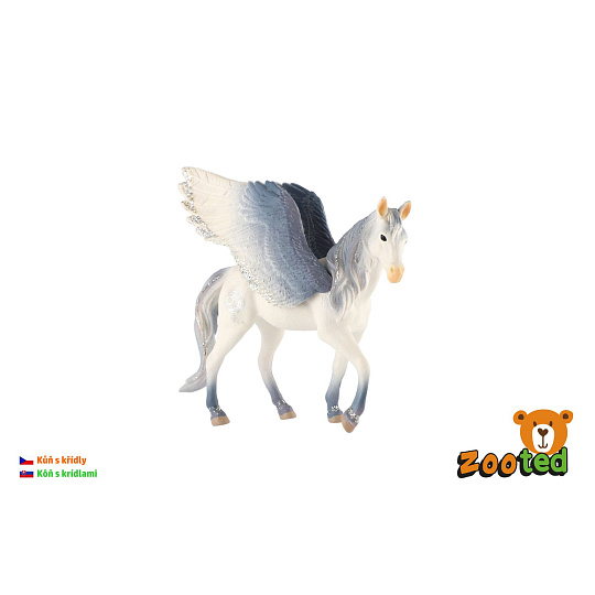 Kůň s křídly bílo-šedý zooted plast 14cm 