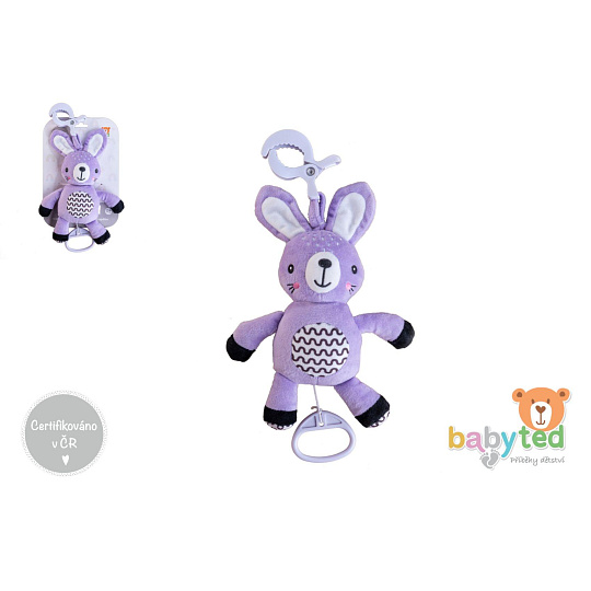 Zajíček babyted natahovací hrací strojek plyš 30cm závěs na postýlku/kočárek na kartě v sáčku 0m+