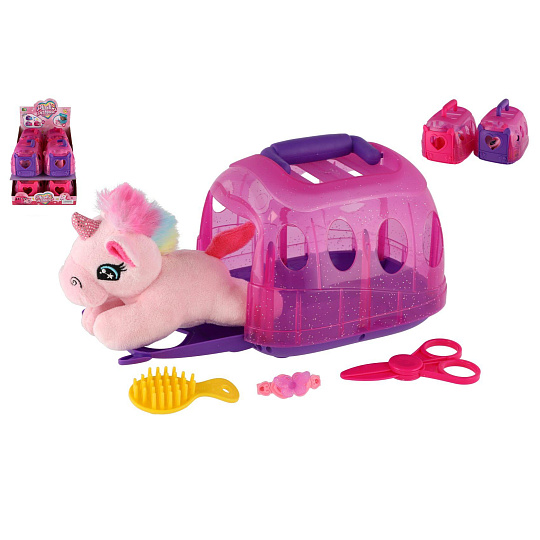 Teddies Jednorožec v přepravním boxu plyš/plast 14cm 2 barvy