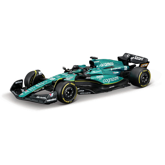Bburago - RACE Formule F1 v dekorativním boxu, Aston Martin AMR23 (2023), #18 Lance Stroll, 1:43