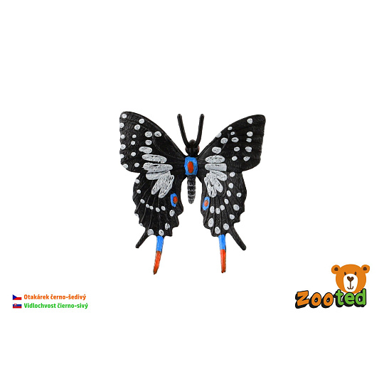 Motýl tropický Papilio/otakárek černo-šedivý zooted plast 6cm 