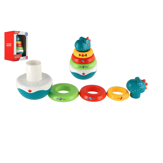 Teddies Roly Poly dinosaurus plast 16cm skládanka pyramida s kroužky se zvukem v krabičce 13x20cm 6m+ 