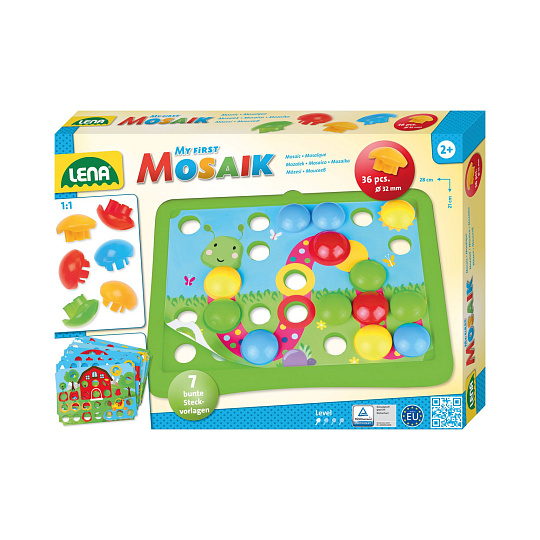 Lena Mozaika klobouček příroda 3,2cm hladký 36ks + předlohy 7ks pro nejmenší v krabici 33x24x4cm 24m+