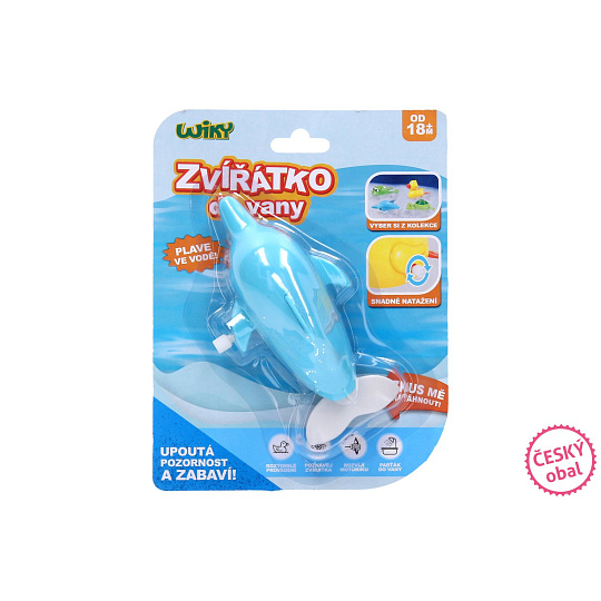 Delfín natahovací do vany plast 14 cm na kartě Delfín natahovací do vany plast 14 cm na kartě