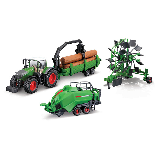 Bburago - FARMLAND, Set FENDT 1050 VARIO se třemi přívěsy, 10 cm